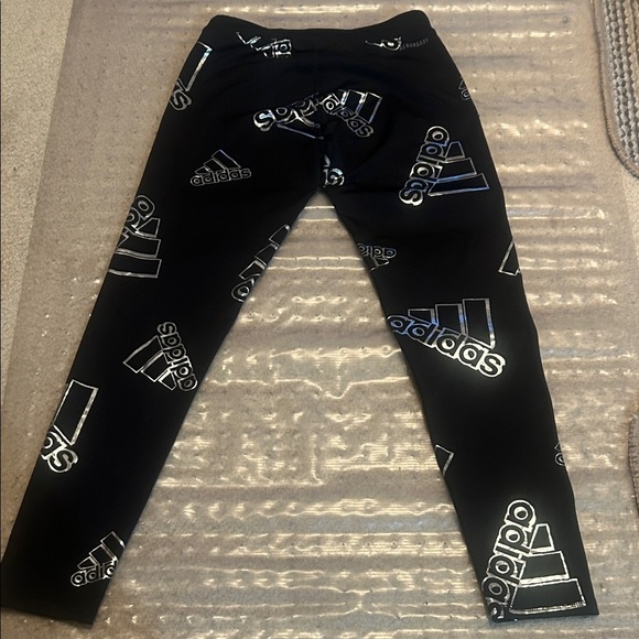 Adidas Black and White Logo Patterned Leggings - Picture 3 of 4